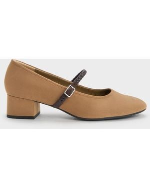 Charles & Keith Franca Faux Suede Mary Jane Pumps - Natural