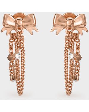 Charles & Keith Paige Crystal-Chain Bow Drop Earrings - White