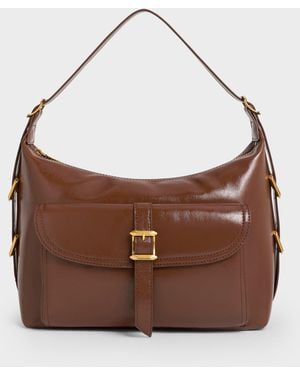 Charles & Keith Bryna Belted Hobo Bag - Brown