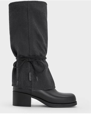 Charles & Keith Felt Tie-Around Knee-High Boots - Black