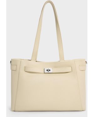 Charles & Keith Dinora Belted Tote Bag - Natural