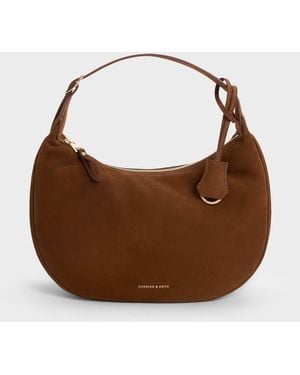 Charles & Keith Large Vega Faux Suede Hobo Bag - Brown
