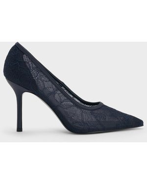Charles & Keith Lace & Satin Stiletto Court Shoes - Blue