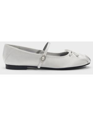Charles & Keith Emiko Satin Bow Mary Jane Flats - White