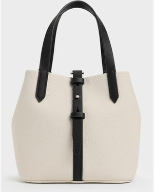 Charles & Keith Mini Beryl Two-Tone Bucket Bag - Natural