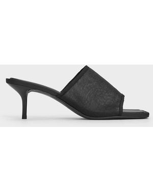 Charles & Keith Loren Mesh Kitten-Heel Mules - Black