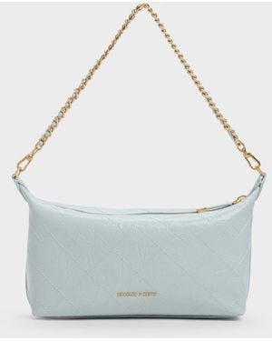 Charles & Keith Duo Quilted Shoulder Bag - Blue