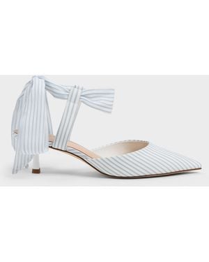 Charles & Keith Striped Tie-around Pointed Kitten Heels - White