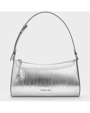 Charles & Keith Augustine Metallic Eel-Effect Shoulder Bag - Gray
