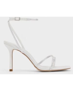 Charles & Keith Satin Crystal Stiletto Sandals - White
