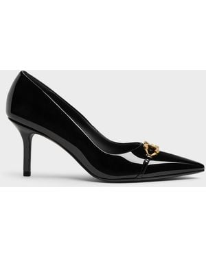 Charles & Keith Patent Metallic-Buckle Pointed Pumps - Black