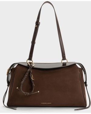 Charles & Keith Haylen Braided-Charm Tote Bag - Brown