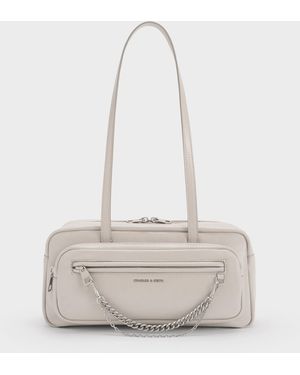 Charles & Keith Atwood Chain Elongated Shoulder Bag - White