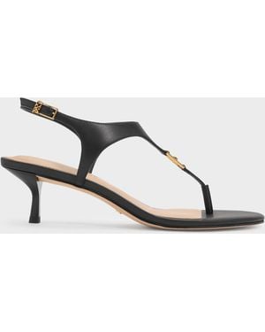 Charles & Keith Leather Thong Kitten Heels - Natural