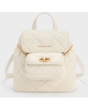 Charles & Keith Aubrielle Quilted Backpack - Natural