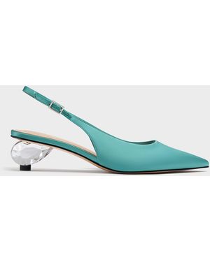 Charles & Keith Pointed Crystal-Heel Slingback Court Shoes - Blue