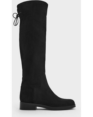 Charles & Keith Louisa Faux Suede Fold-Over Thigh-High Boots - Black
