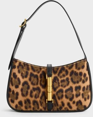 Charles & Keith Cesia Leopard-Print Metallic-Accent Shoulder Bag - White
