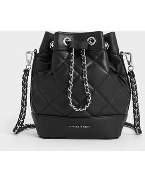 Charles & Keith Julia Quilted Two-way Bucket Bag - Black
