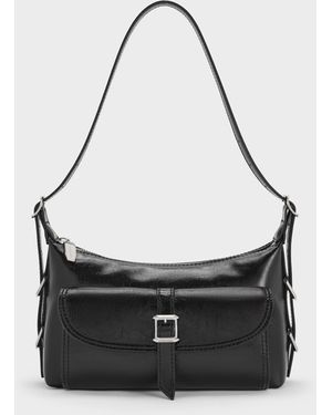 Charles & Keith Bryna Belted Shoulder Bag - Black