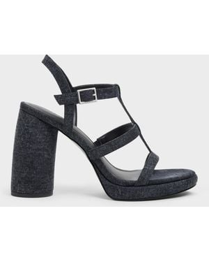 Charles & Keith Aether Denim Platform Sandals - White