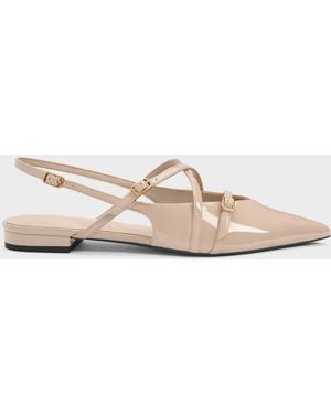 Charles & Keith Maybelle Patent Strappy Slingback Flats - Natural