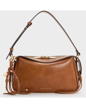 Charles & Keith Mini Haylen Braided-Charm Shoulder Bag - Brown