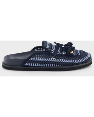 Charles & Keith Crochet & Suede Flower Mules - Blue
