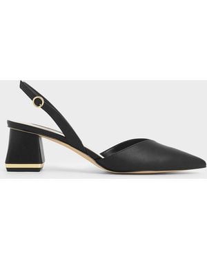 Charles & Keith Katarina Metallic-Heel Slingback Court Shoes - Black