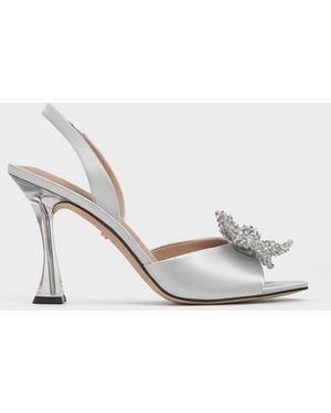 Charles & Keith Beaded Bow Slingback Pumps - White
