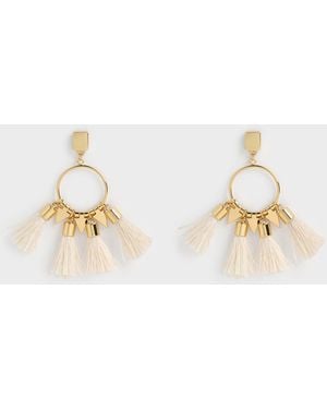 Charles & Keith Orelia Tassel Drop Earrings - White