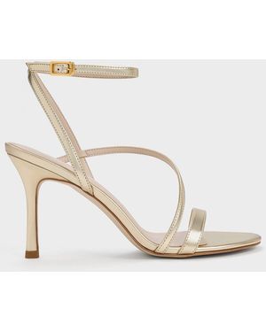 Charles & Keith Metallic Asymmetric Strappy Heeled Sandals - White