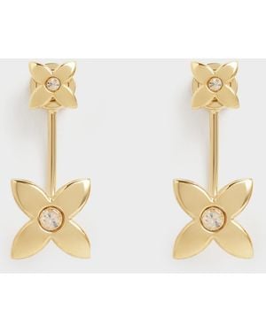 Charles & Keith Felicity Flower-Motif Crystal Stud Jacket Earrings - White
