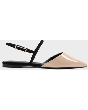 Charles & Keith Luciana Patent Faux Suede Pointed Slingback Flats - White