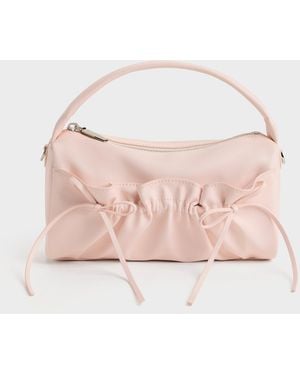 Charles & Keith Reese Ruched Bow Top Handle Bag - Pink