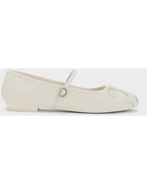 Charles & Keith Emiko Bow Mary Jane Flats - Natural