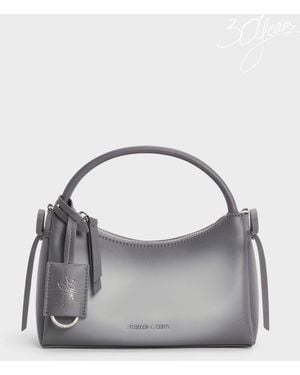 Charles & Keith Hazel Burnished Bow Top Handle Bag - Grey