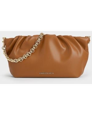 Charles & Keith Brigette Ruched Chain-handle Clutch - Brown