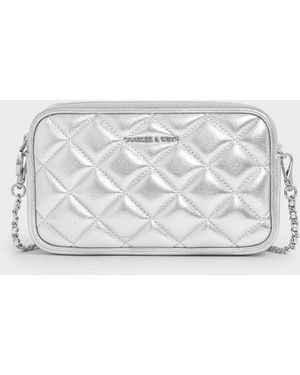 Charles & Keith Mini Apfra Quilted Crossbody Bag - White