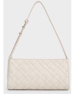 Charles & Keith Ivette Woven Elongated Shoulder Bag - White