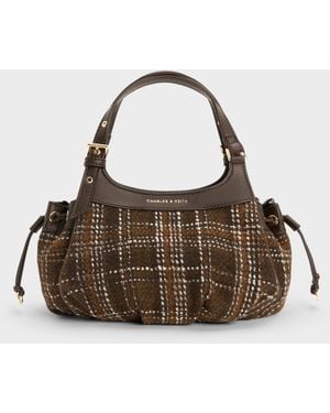 Charles & Keith Mini Lillith Checkered Drawstring Bucket Bag - Multicolor