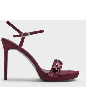 Charles & Keith Sequinned Ankle-strap Stiletto Sandals - Pink