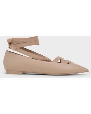 Charles & Keith Pointed-toe Tie-around Ballet Flats - Natural