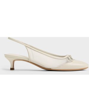 Charles & Keith Mulligan Mesh Bow Slingback Court Shoes - Natural