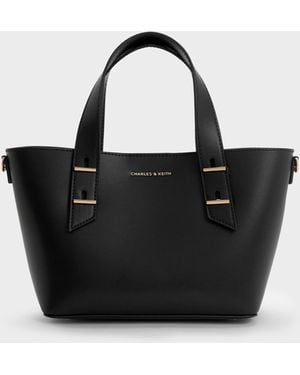 Charles & Keith Mini Shania Double-Handle Tote Bag - Black