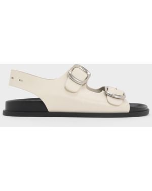 Charles & Keith Buckled Double-Strap Slingback Sandals - White