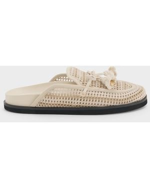 Charles & Keith Crochet & Suede Flower Mules - White