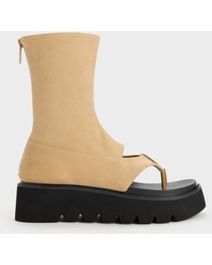 Charles & Keith Laine Faux Suede Platform Boot Sandals - White