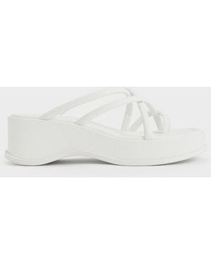 Charles & Keith Strappy Tubular Wedge Sandals - White