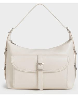 Charles & Keith Bryna Belted Hobo Bag - Natural